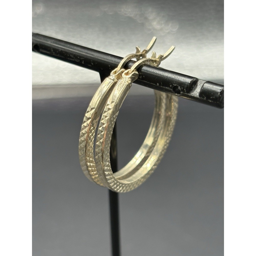 EUC Sterling Silver 32MM Textured Hoop Earrings 5 Grams F1